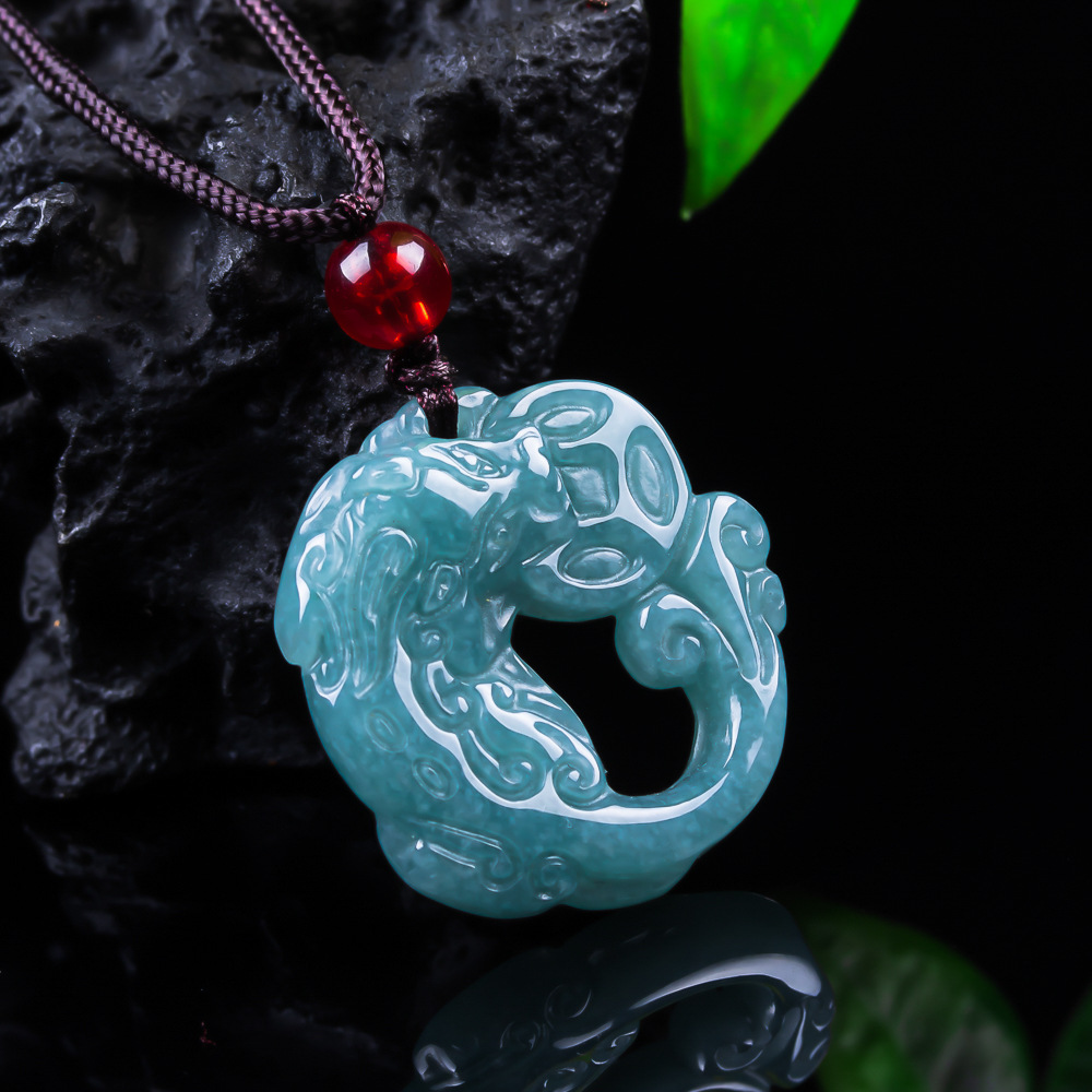 Necklace Pendant - Burmesischer Jadeit Pixiu Anhänger Echte Jade
