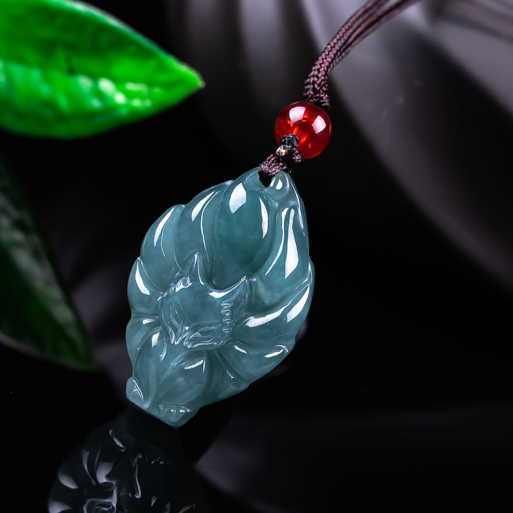 Necklace Pendant - Natürliche burmesische Jadeit-Fuchs-Anhänger-Halskette, Vintage-Accessoires, Edelstein, echter