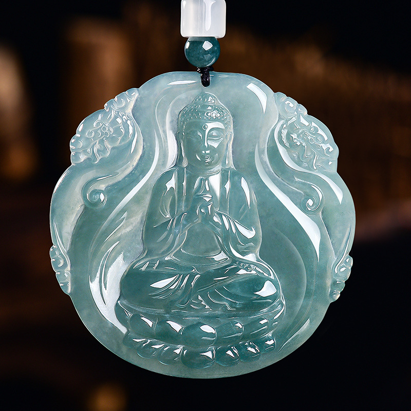 Luxury Gifts Jewelry & Watches Namfleg Mostar - Natürliche burmesische Jadeit-Buddha-Anhänger-Halskette, Edelstein, echter Jade,