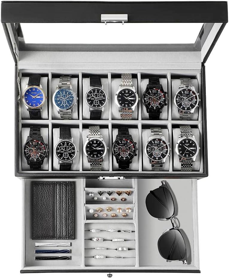 Jewelry Watches Men - Uhrenbox-Organizer für Herren, Geschenk, 12-Fach Uhrenkasten