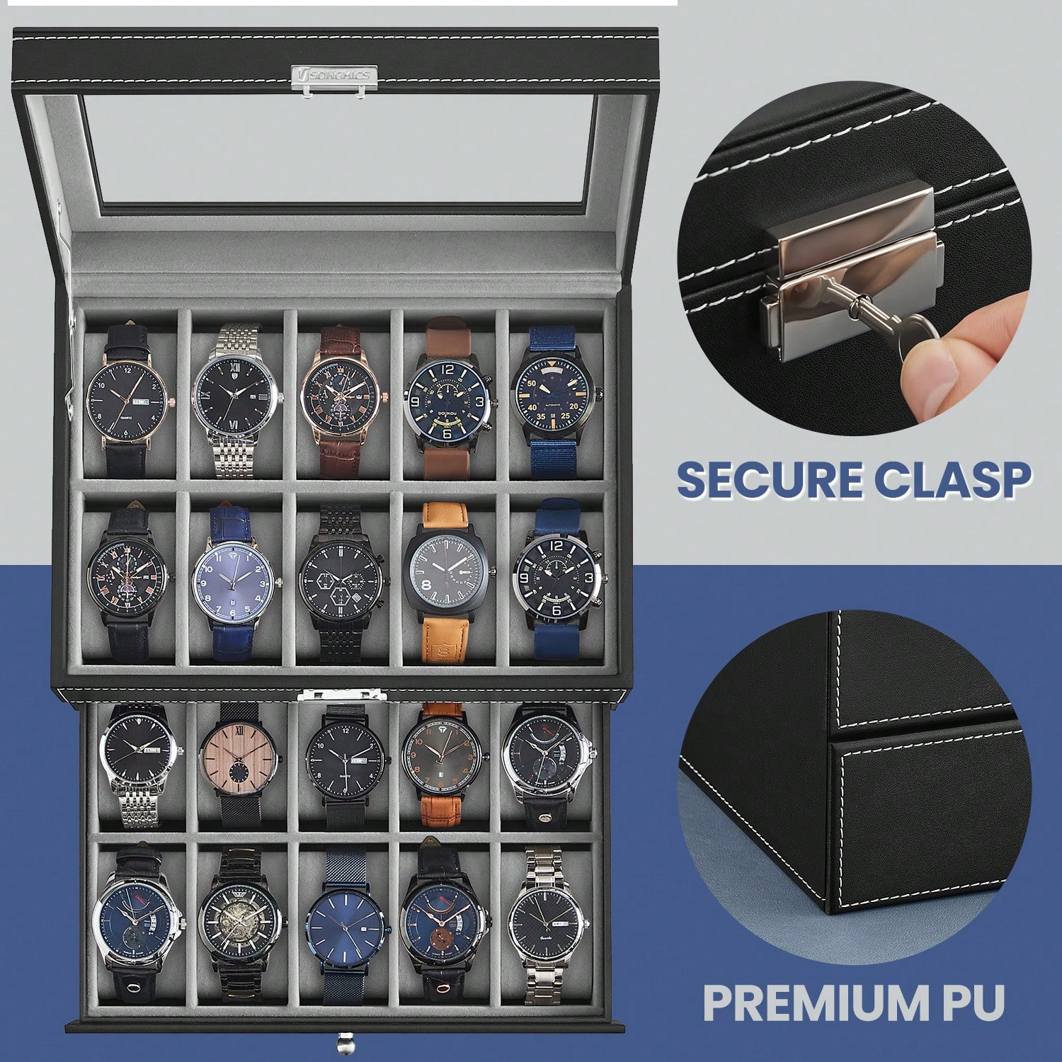 20-Fächer Uhrenbox mit Glasdec – Jewelry Watches Men Bewertung und Preis